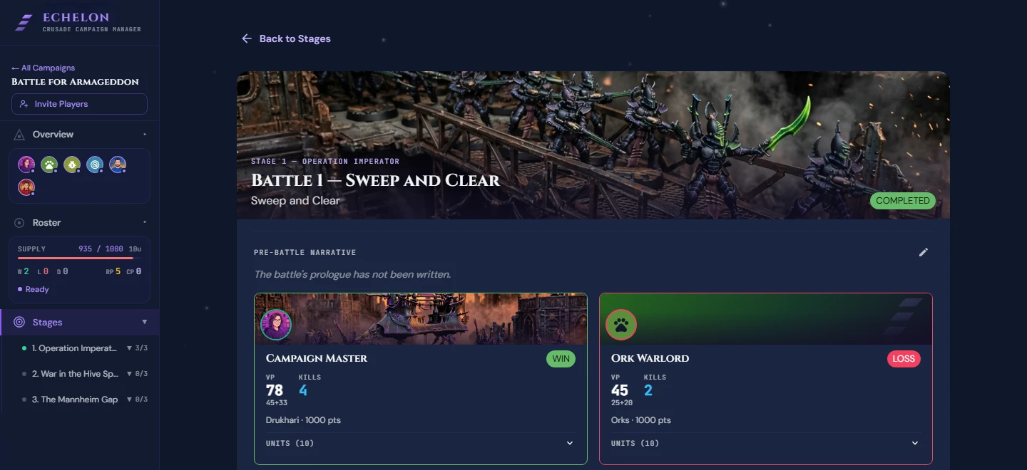 Completed Match Result & Post-Battle Resolution screen